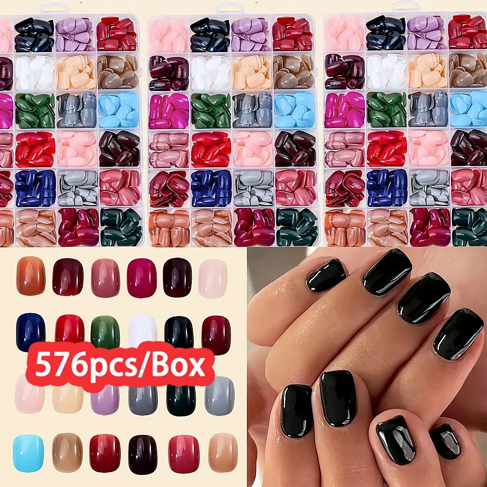 576pcs/Box Colorful Fake Nails Black Red Design Fake Nail Oval