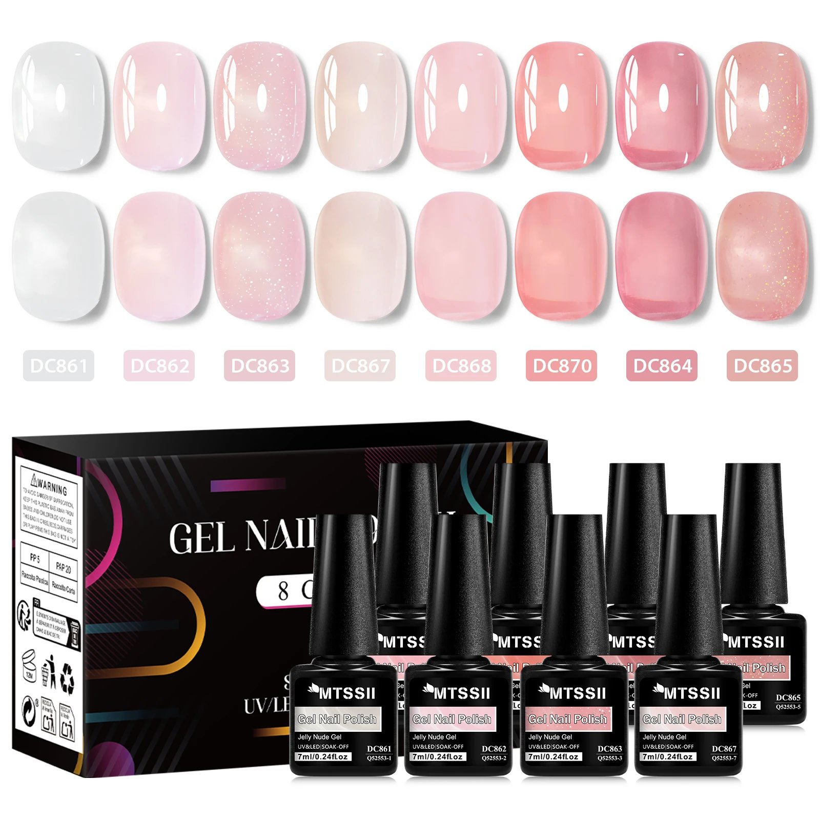 8pcs Nude Jelly Gel Nail Polish Set With Box Translucent Color