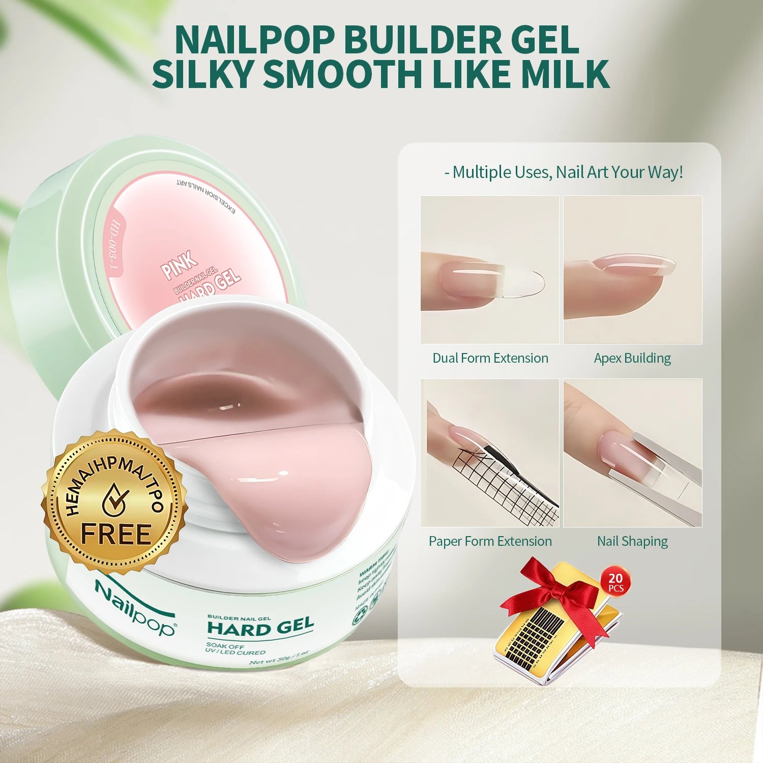 Nailpop HEMA FREE Builder Gel 30g for Nail Extension Milky