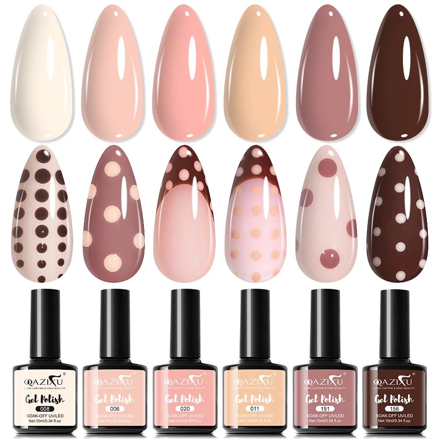 6Pcs Gel Nail Polish Set Milk Tea Popular Color UV LED Nail Gel