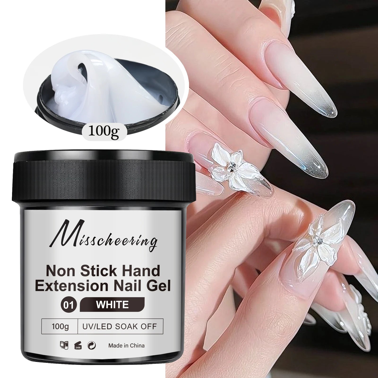 100g White CLear Non Stick Hand Extension Nail Gel 3D Shaping
