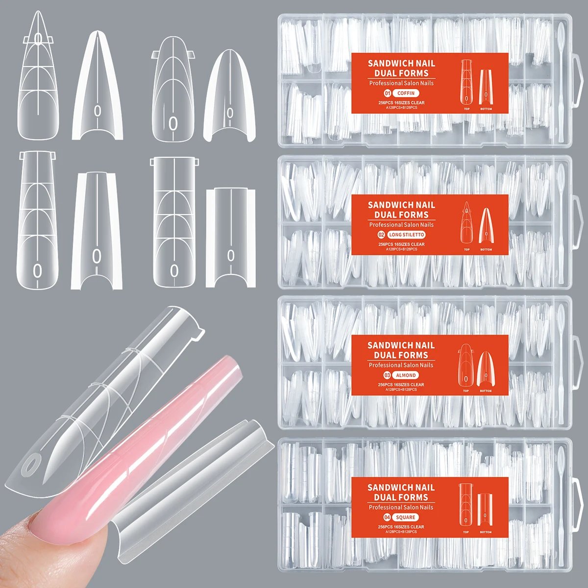 256Pcs/Box Nail Sandwich Dual Form Nail Tips Quickly Building