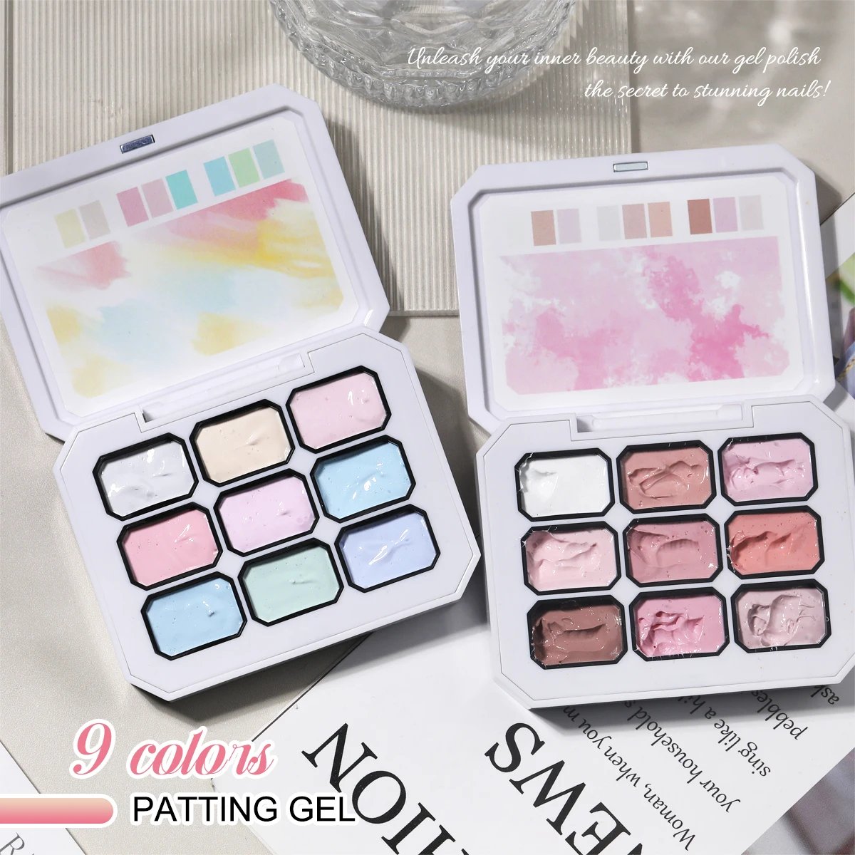 9 Color Solid Nail Polish, Pink, Macaron Painting Gel