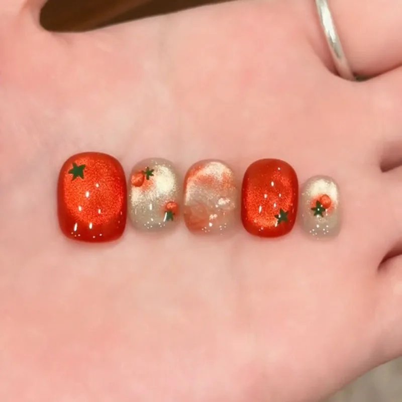 Oval Red Press-On Nail Set — 10 Pieces