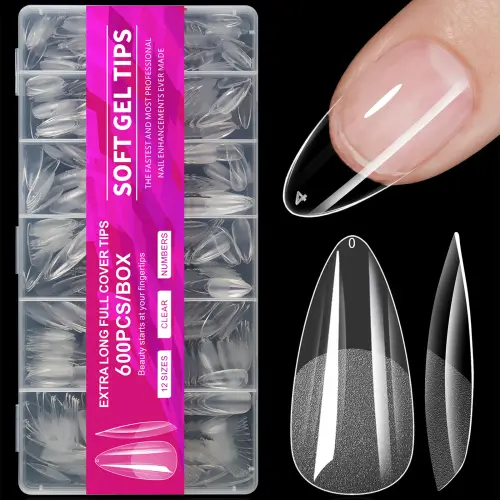 Almond Full-Cover Soft Gel Tips — 600 Pieces