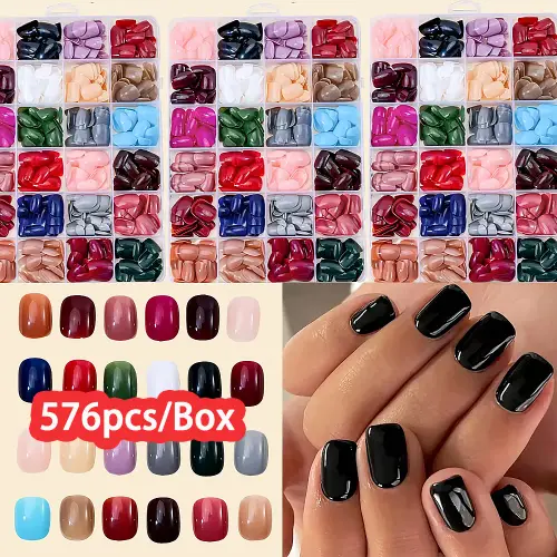 Oval Red Press-On Nail Set — 576 Pieces