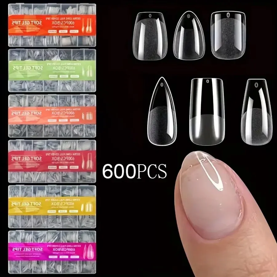 Almond Matte Full-Cover Soft Gel Tips — 600 Pieces