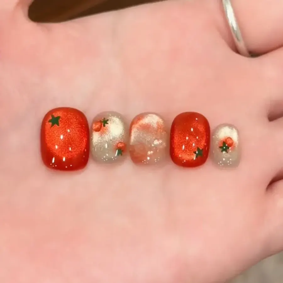 Oval Red Press-On Nail Set — 10 Pieces