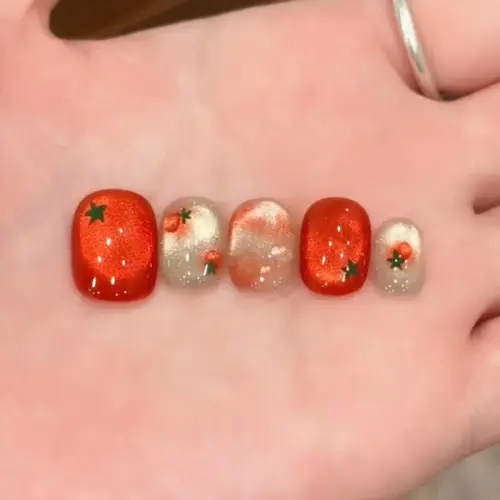 Oval Red Press-On Nail Set — 10 Pieces