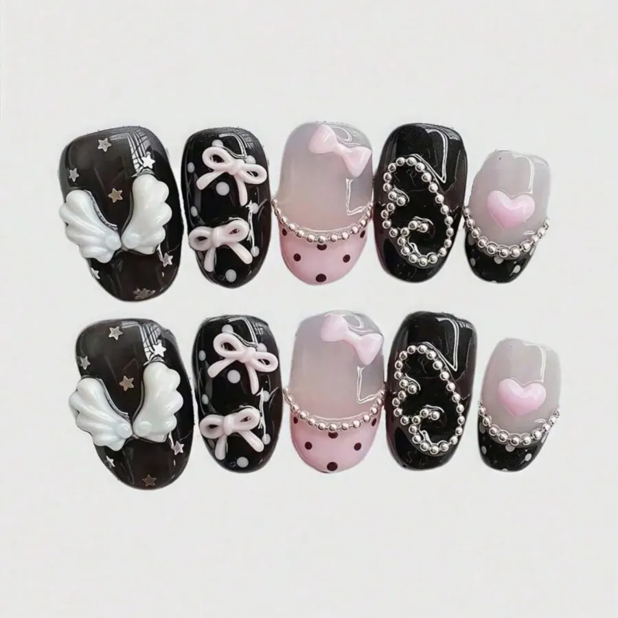 Pink Press-On Nail Set — 10 Pieces
